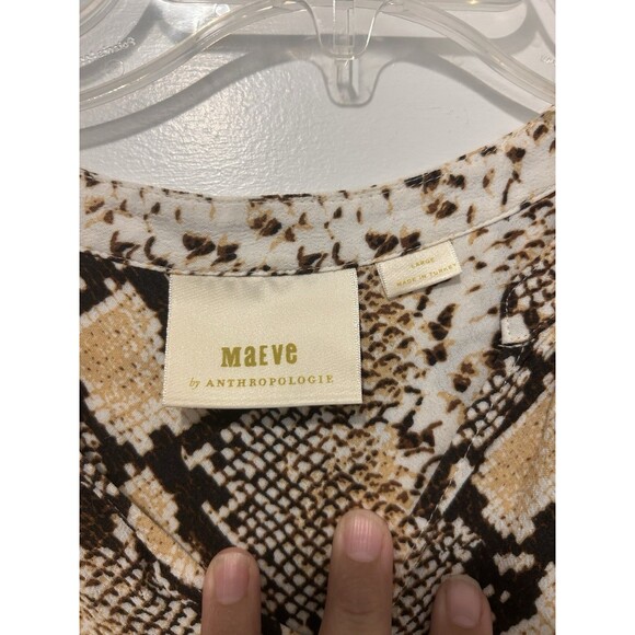 Maeve Anthropologie Womens Dress Tan V Neck Python Snake Print Boho Tunic Large - Picture 2 of 7